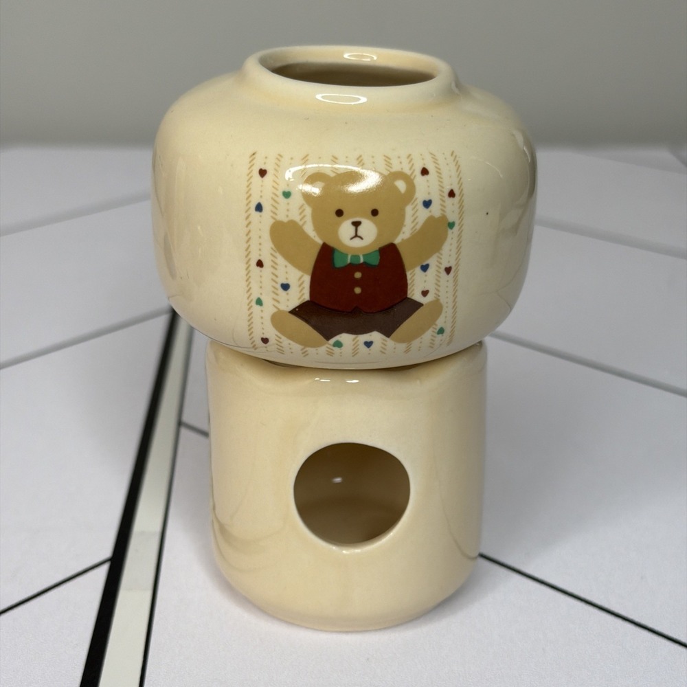 VTG Bear Stoneware Simmer Potpourri Candle Cottage Core Grandma 1980's Chip